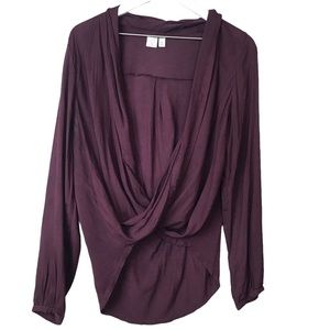 bp Burgundy Plunging Twist Hem Front Viscose Top Women Sz S